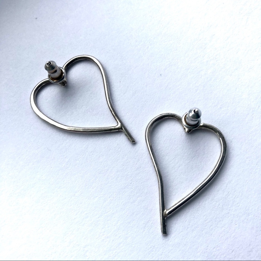 Sterling Silver Heart Shaped Handmade Earrings - Picture 4 of 5